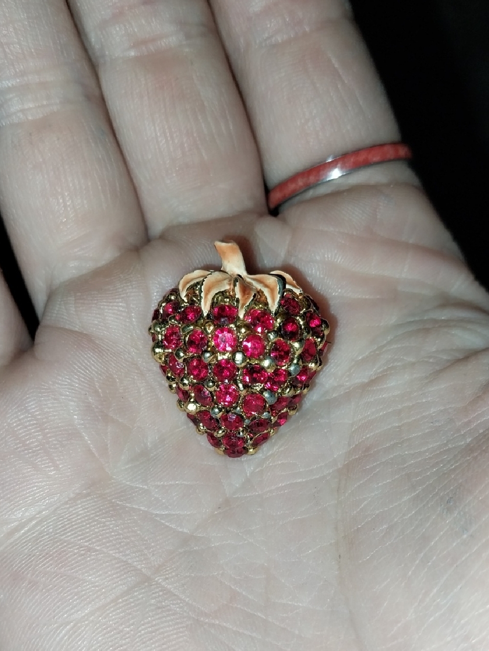 Vtg. Red Rhinestone Strawberry Brooch - Women's Jewelry